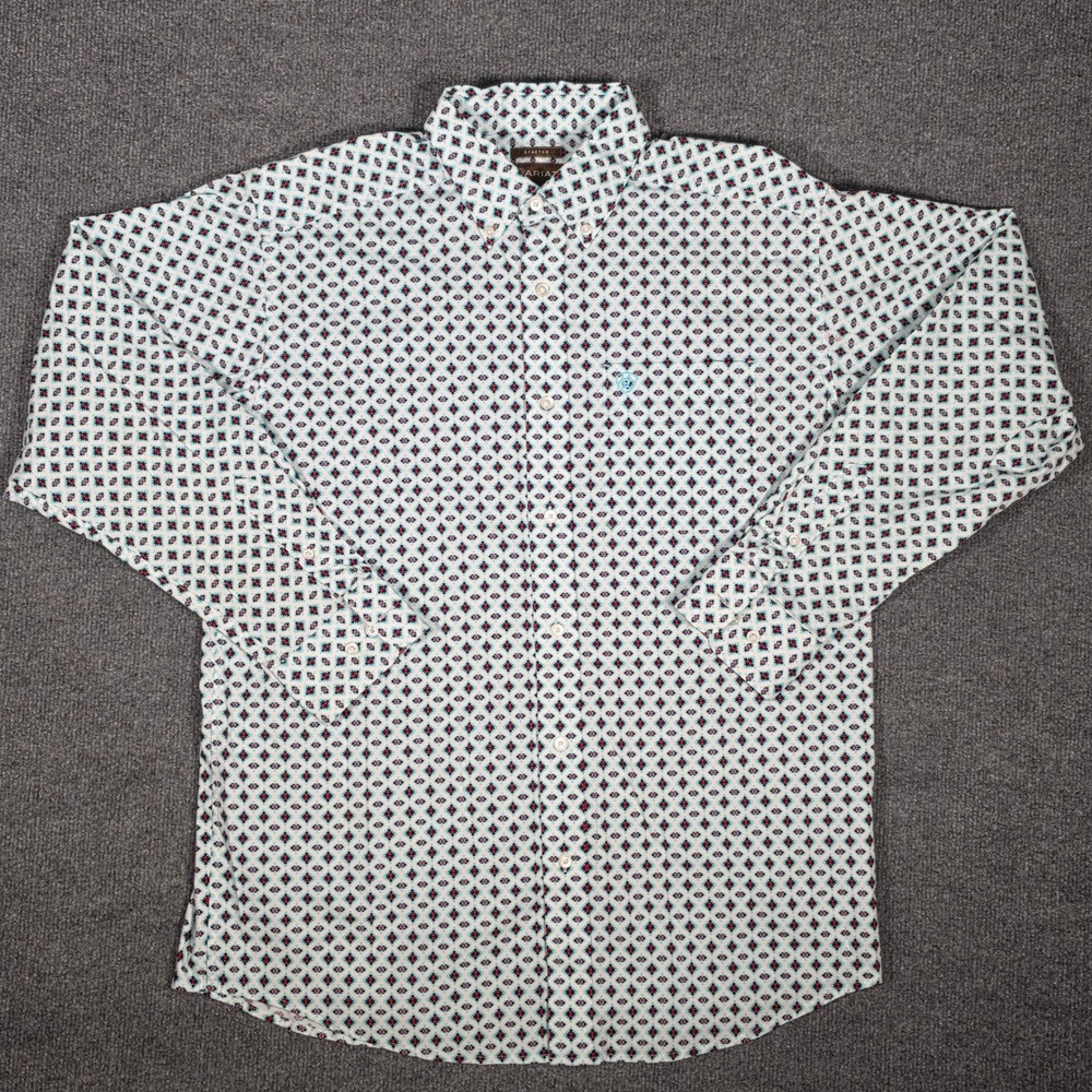 Ariat Mens Large White Geometric Southwestern Print Stretch Button Down Shirt